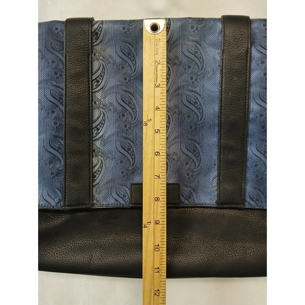 Tallia Mens Messenger Bag Blue Paisley Flap Black Pebbled Satchel Crossbody